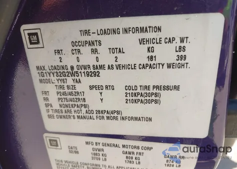 1998 Chevrolet Corvette z USA, uszkodzony, nr VIN 1G1YY32G2W5119292